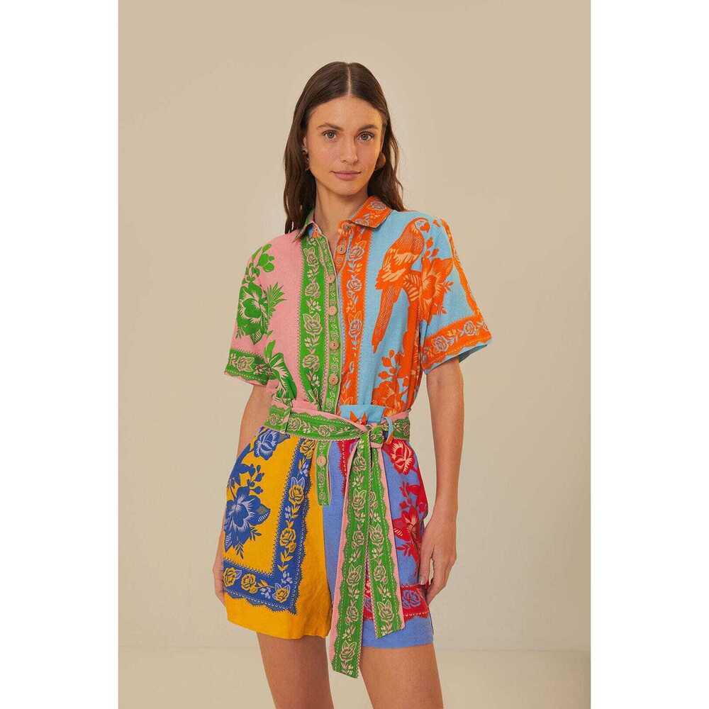 Farm Rio Mixed Lace Garden Scarves Romper